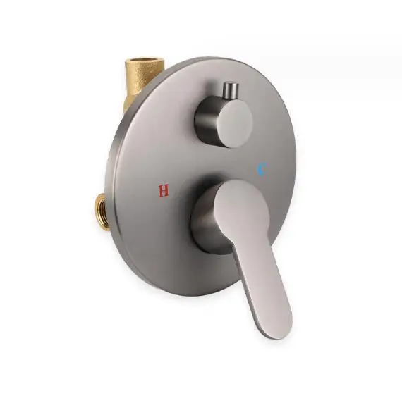Round 2 Way In Wall Brass Hot And Cold Shower Faucet Body Valve Concealed Control Shower Diverter Bath Shower Mixer Valve