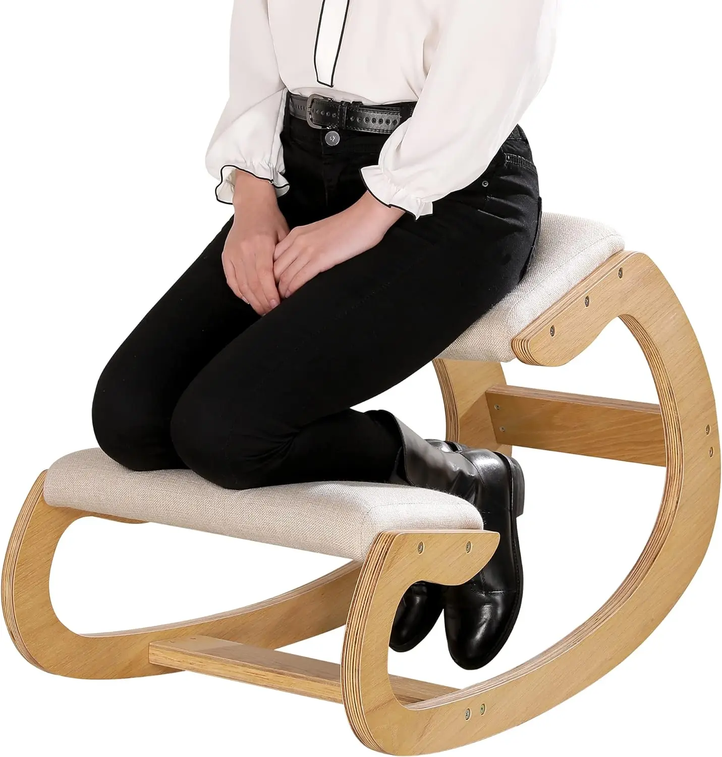 Wood Rocking Chairs Knee Stool Ergonomic Kneeling Chair for Upright Posture with Cushion