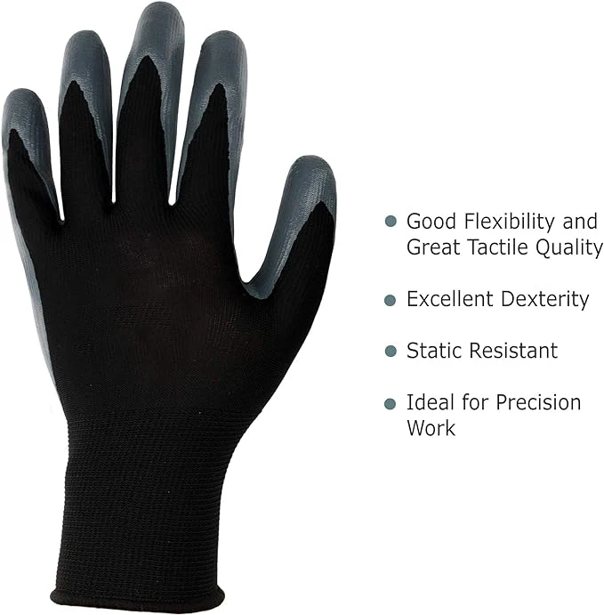 Industry work glove foe men factory direct construction building rugged wear work non-slip black red coated nitrile gloves