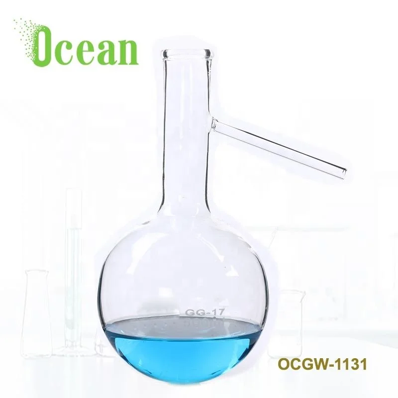 Lab Glassware Distilling Flask with side tube Boro 3.3 Glass Chemistry Labware Distilling Flask