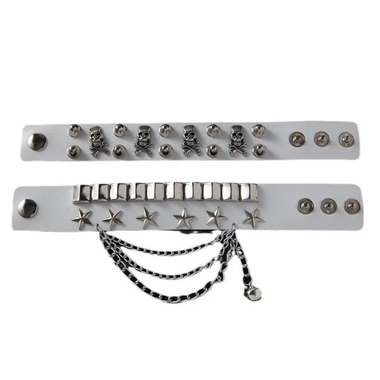 Hot Selling Punk Street Dance Bracelet Personalized Wide Belt Skull Rivet Handsome Bracelet Set