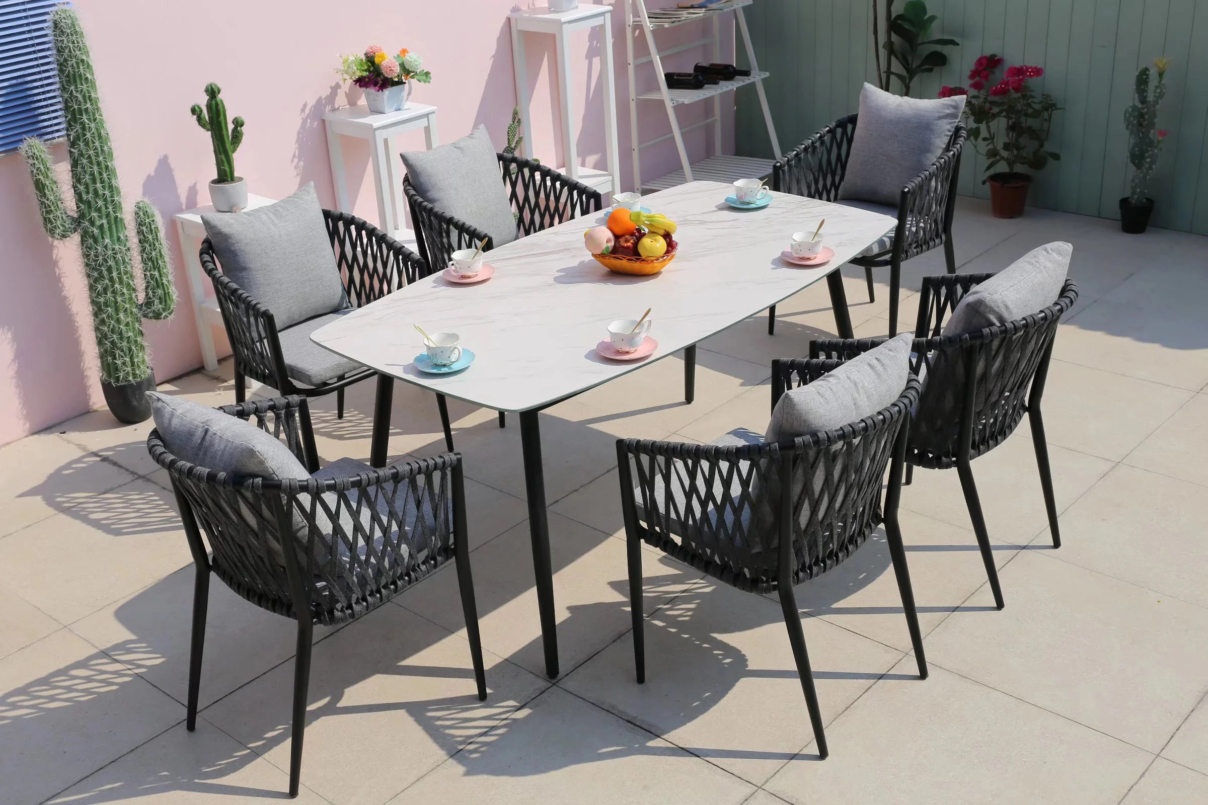 All-weather PE rattan aluminum frame terrace bar outdoor restaurant pull rope chair