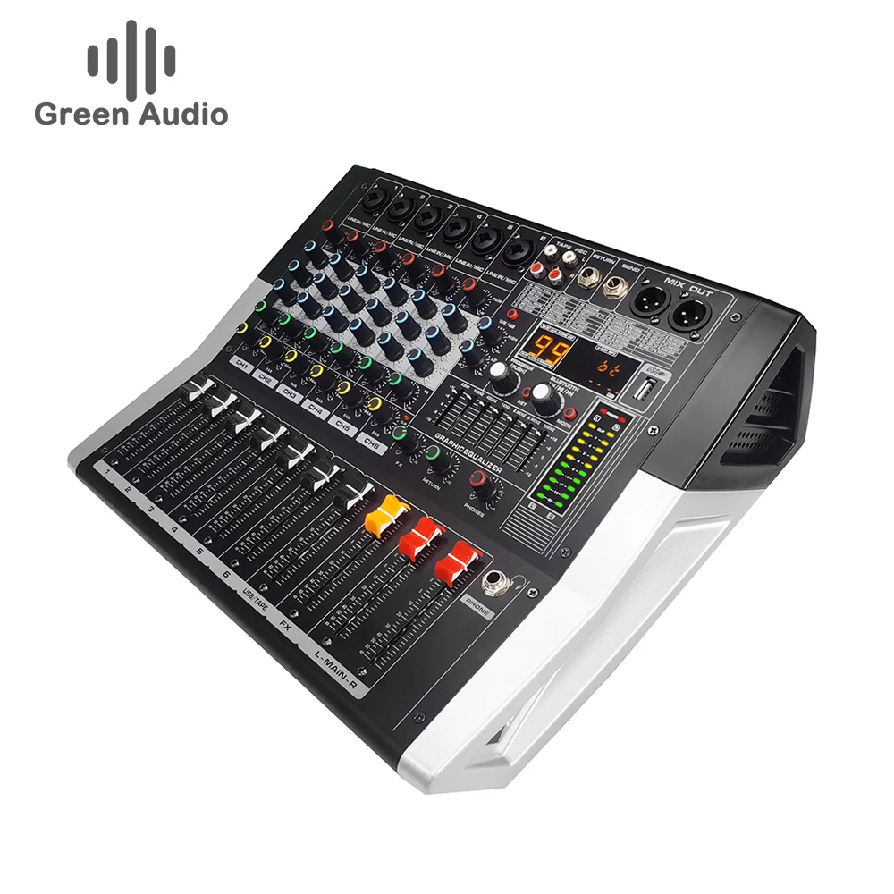 GAX-ED6 Professional 6 channel Audio Power amplifier mixer 7-band Equalization Mixing With USB Switch For Karaoke Stage KTV