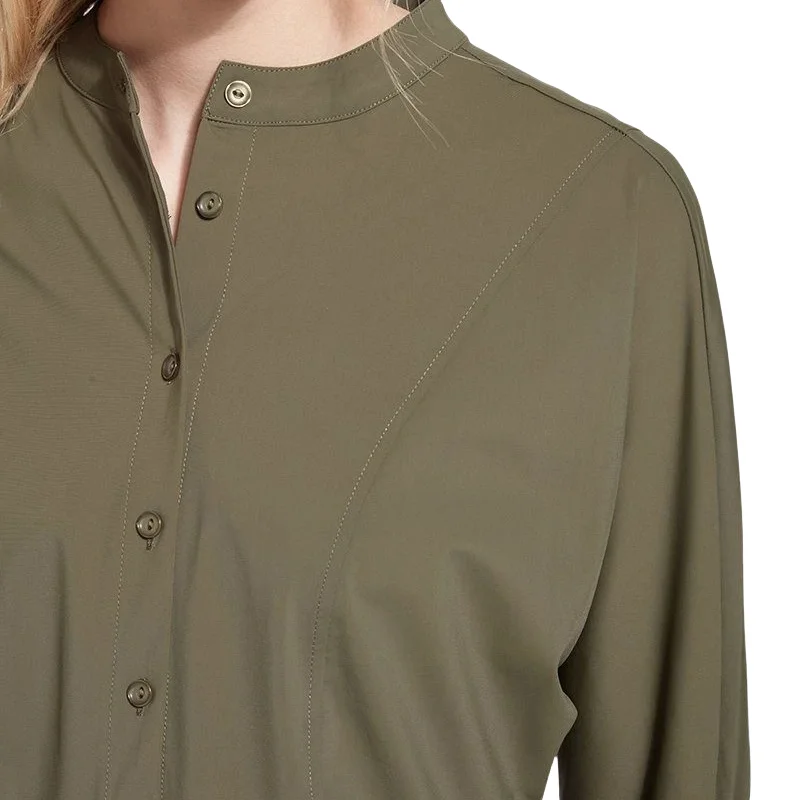 High Quality Fabric Woven Button Up Green Womens Shirt Dress With A Belt Wholesale