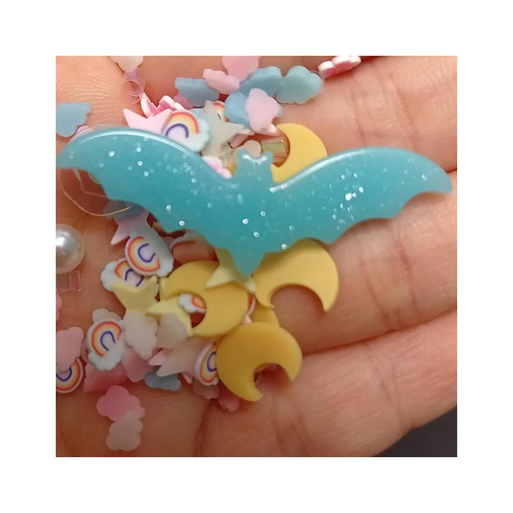 Wholesale Halloween Novelty Toys Glitter Bat Resin Charm Pouch Yellow Moon Rainbow Clay Slices Pearl Acrylic Bead Resin Crafts