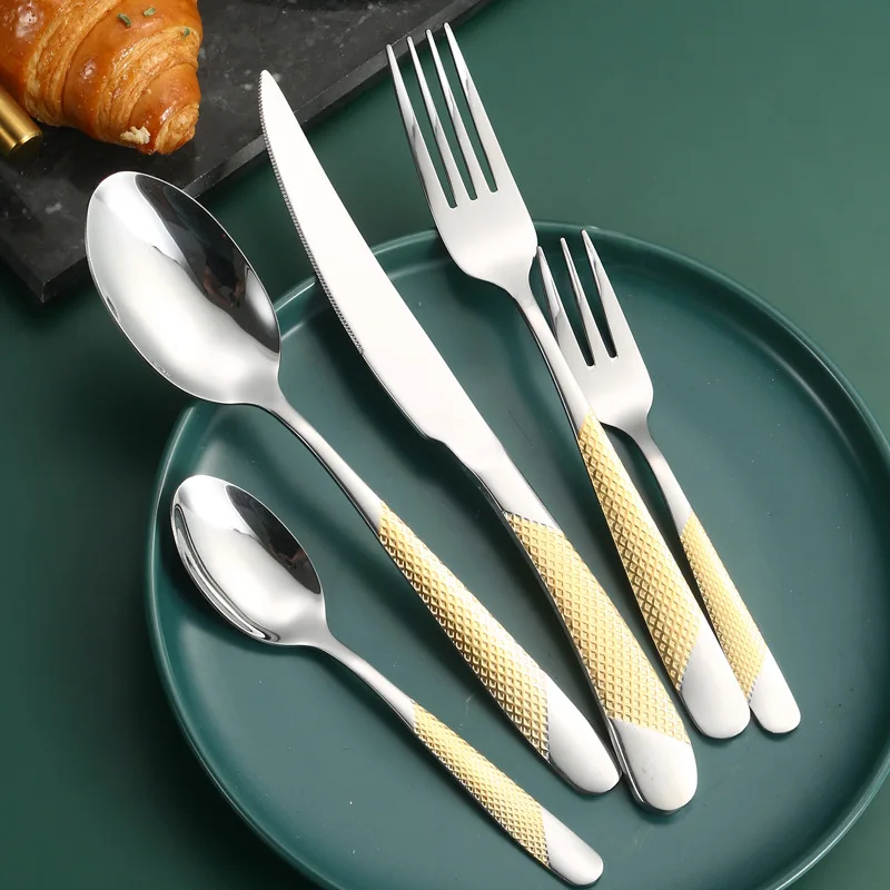 Hot Selling Cutlery Set Stainless Steel Steak Knife Fork Spoon Gold Silverware Stainless Steel Wedding Flatware Set