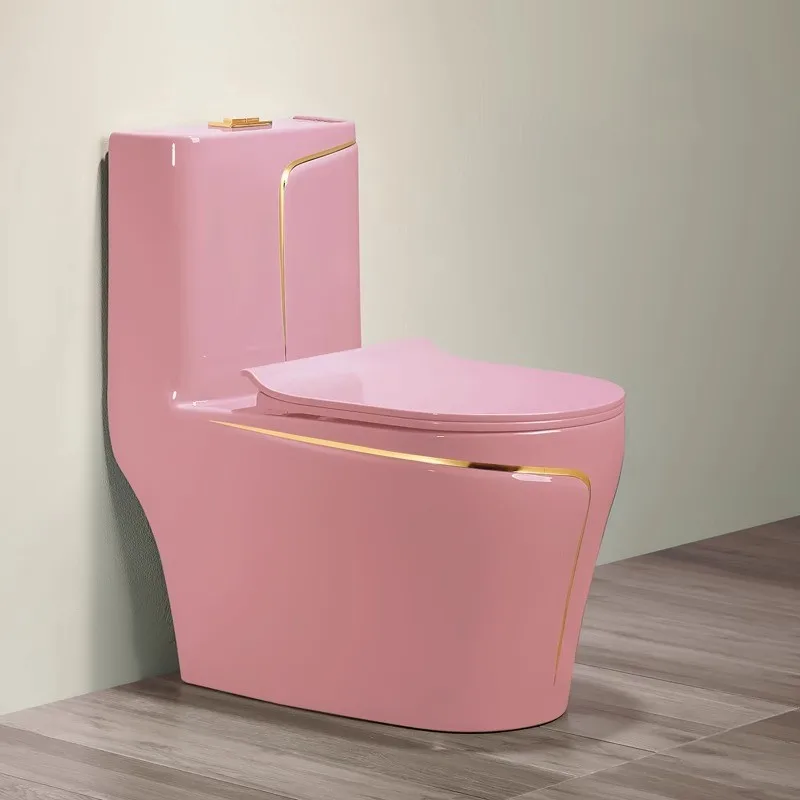 Modern luxury color trap/p trap bathroom porcelain commode wc sanitary ware one piece ceramic toilet bowl with gold line