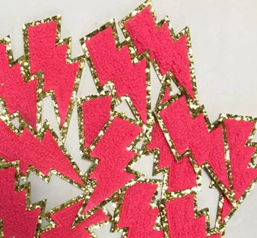 Glitter Chenille Lighting Bolt Patches Self-adhesive Patches