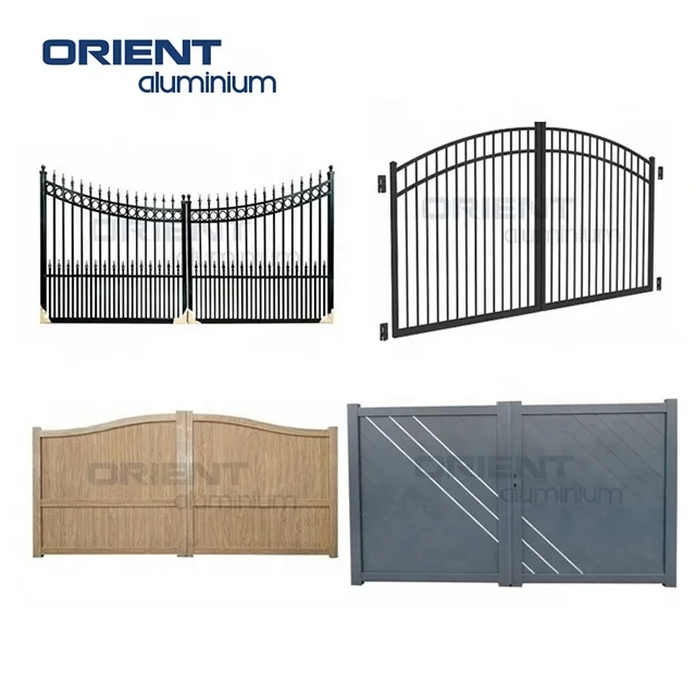 Factory directly customized aluminum modern slat style swing main gates privacy electric motor control aluminum driveway gate