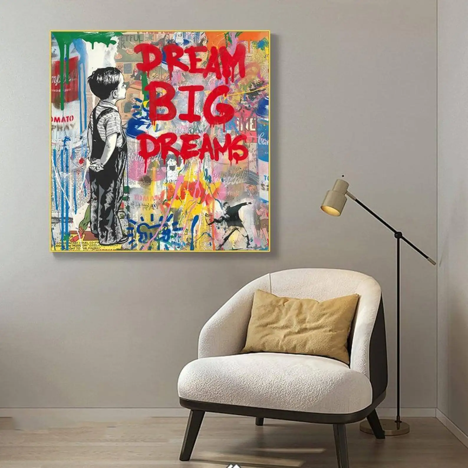 100% Handmade Banky Street Graffiti Art Dream Big Dreams Canvas Paintings on the Wall Art Pictures for Home Decor