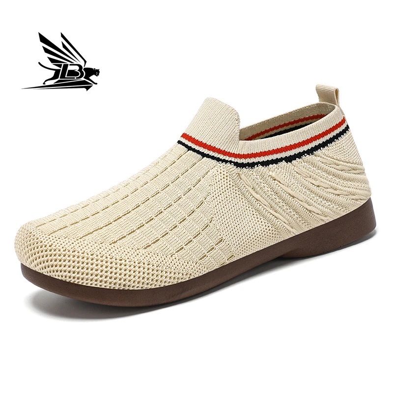 TPR sole jacquard breathable upper womens Ladies slip on breathable summer walking shoes loafers