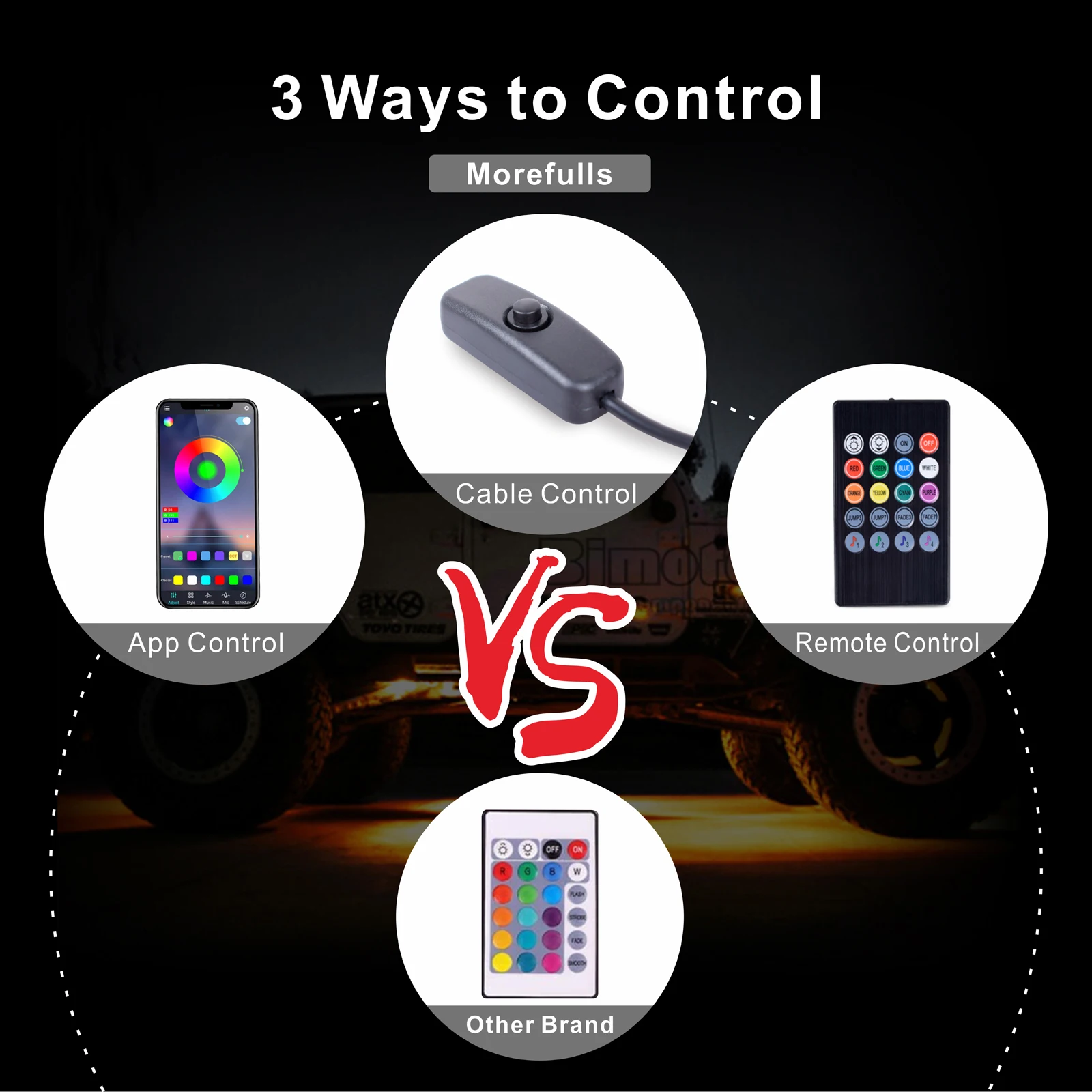 R-GB App Control, Multicolor, Music Mode, Dimmable, 8 Pods Underglow RGB Led Rock Lights, RGB working lamp