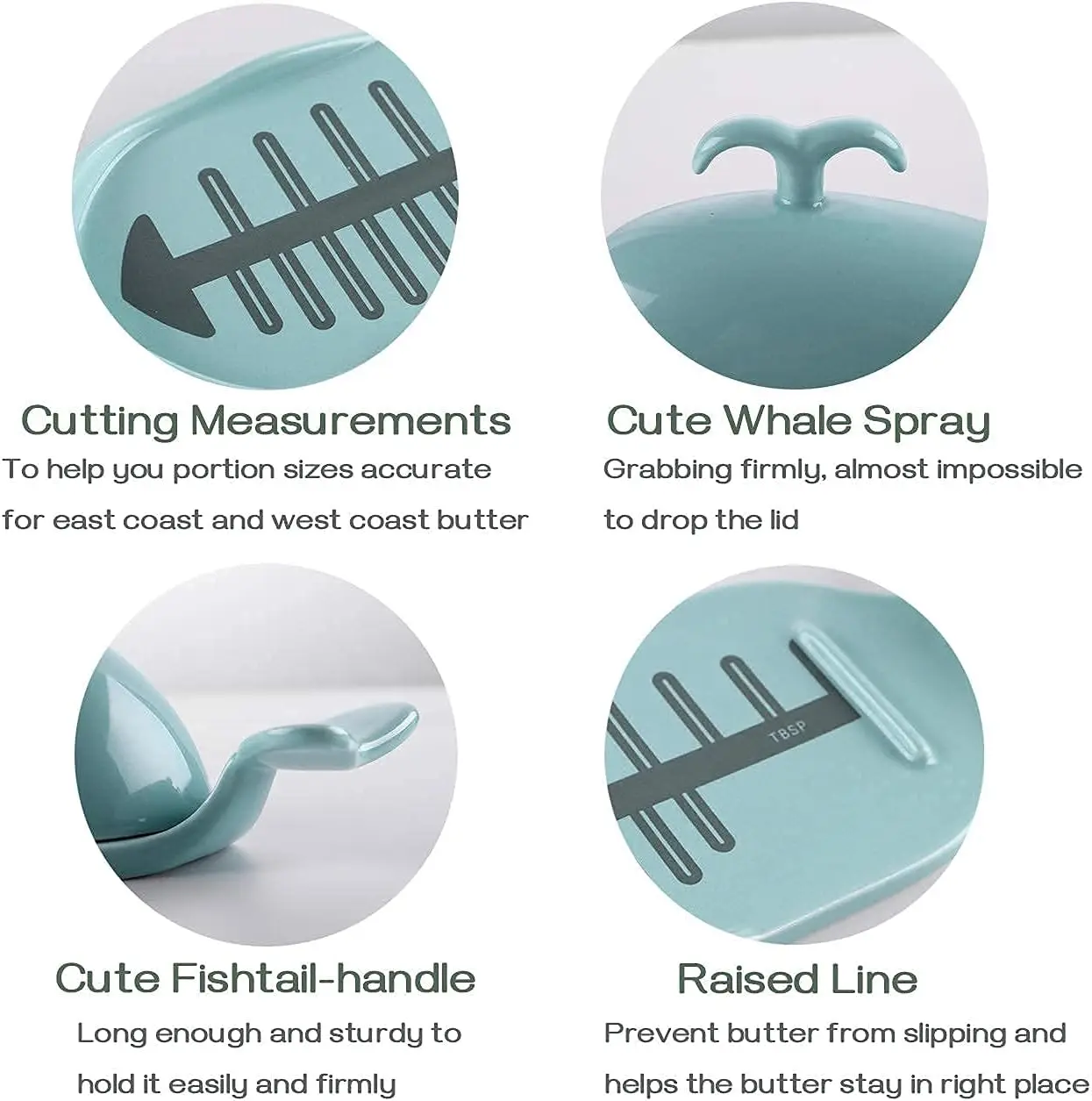 Fish Bone Cutting Measuring Lines and Tail Non-slip Design Funny Gifts 3D Cute Ceramic Custom Whale Butter Dish