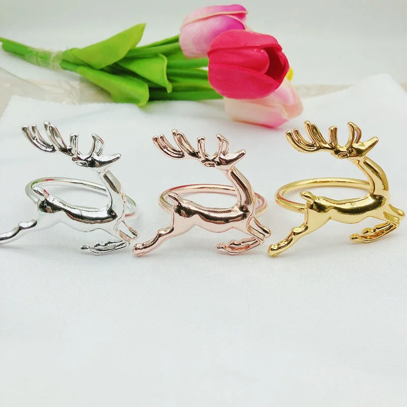 Rose Gold Reindeer Napkin Rings Silver Cheap Napkin Rings Metal Deer Christmas Napkin Ring Holder for Christmas Table Decoration