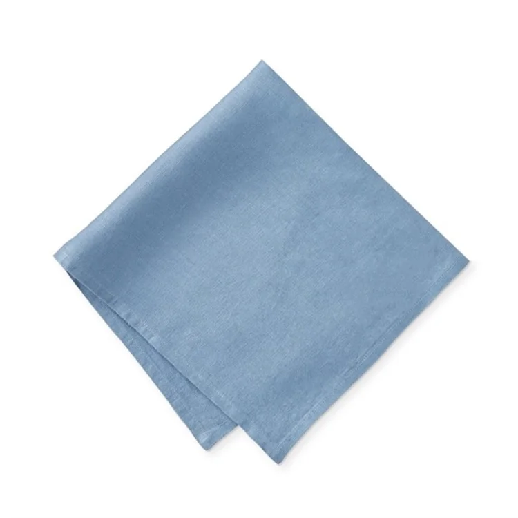 Blue Crinkle Real Linen Fabric Table Napkins For Airlines Restaurants Custom Color