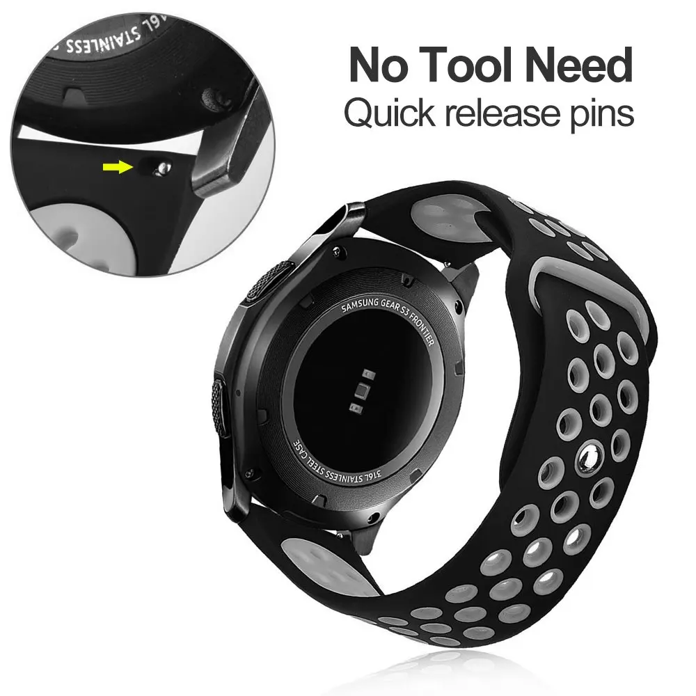 The soft porous breathable silicone two-color strap is suitable for Samsung Huawei  AMAZFIT Xiaomi Garmin Fossil