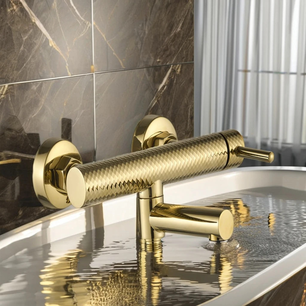 Single-Handle Wall-Mounted Brass Gold Bath Shower Faucet Hotels Schools Apartments Soft Rain Spray Pattern Ceramic Valve Core