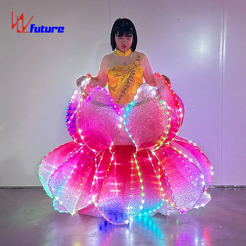 Sweet Opera LED Unisex Evening Dance Skirt Luminous Flower Petal Dress for Adults Ballroom Performance Stage Wear