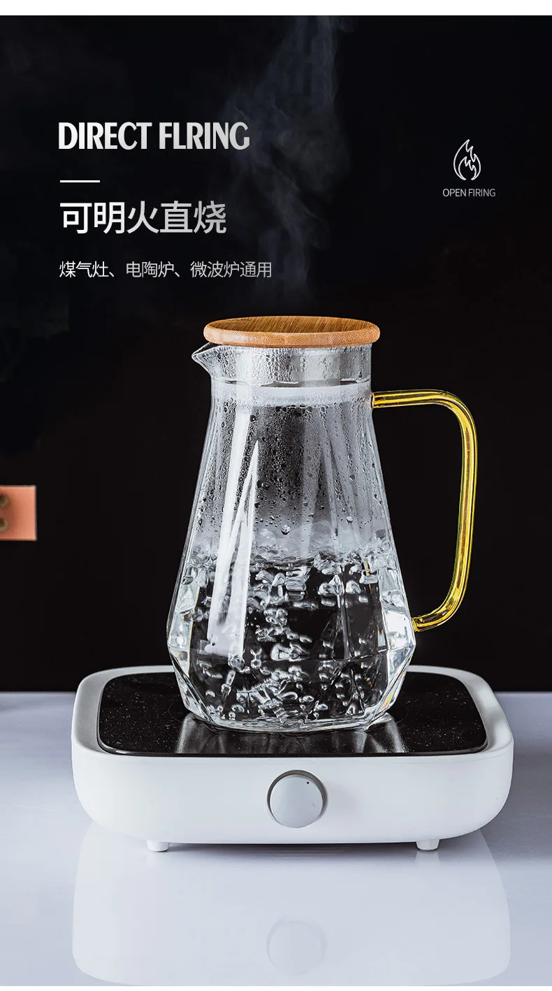 wholesale factory  high borosilicate Clear Diamond  glass tea set glass teapot kettle Drink Set Water Jug