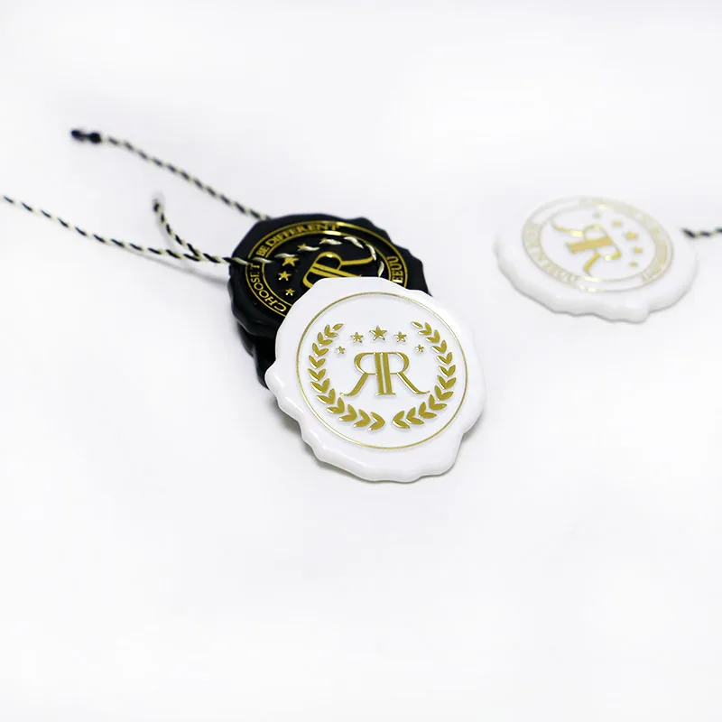 Custom Gold Brand Emboss Plastic String  Key Seal For Clothing Hang Tag