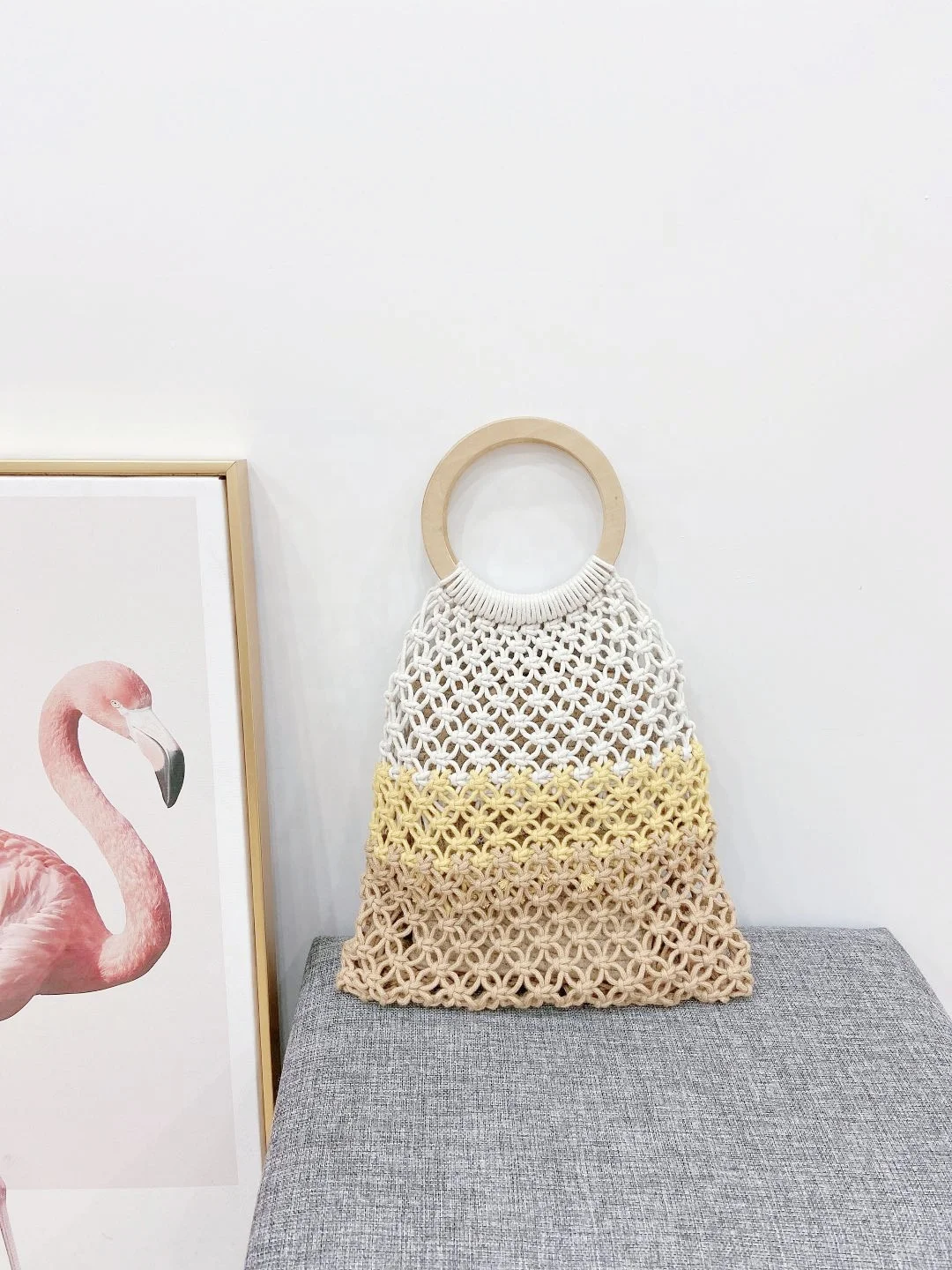 Women Summer Beach Hollow Out Handbags Totes Casual Cotton String Mesh Bags