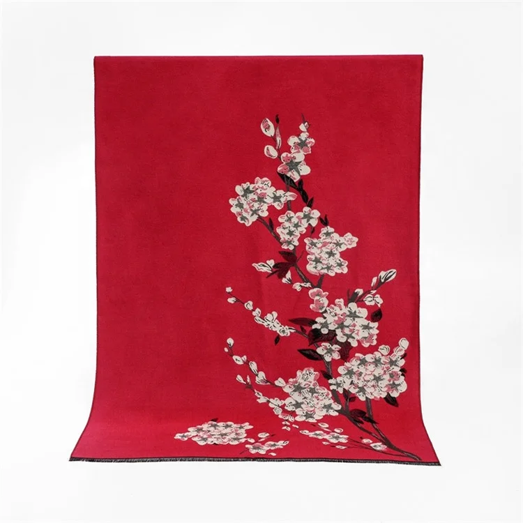 High Quality Best Selling Multiple Colour Jacquard Soft Winter Woman Scarf Shawl With Cherry Blossoms
