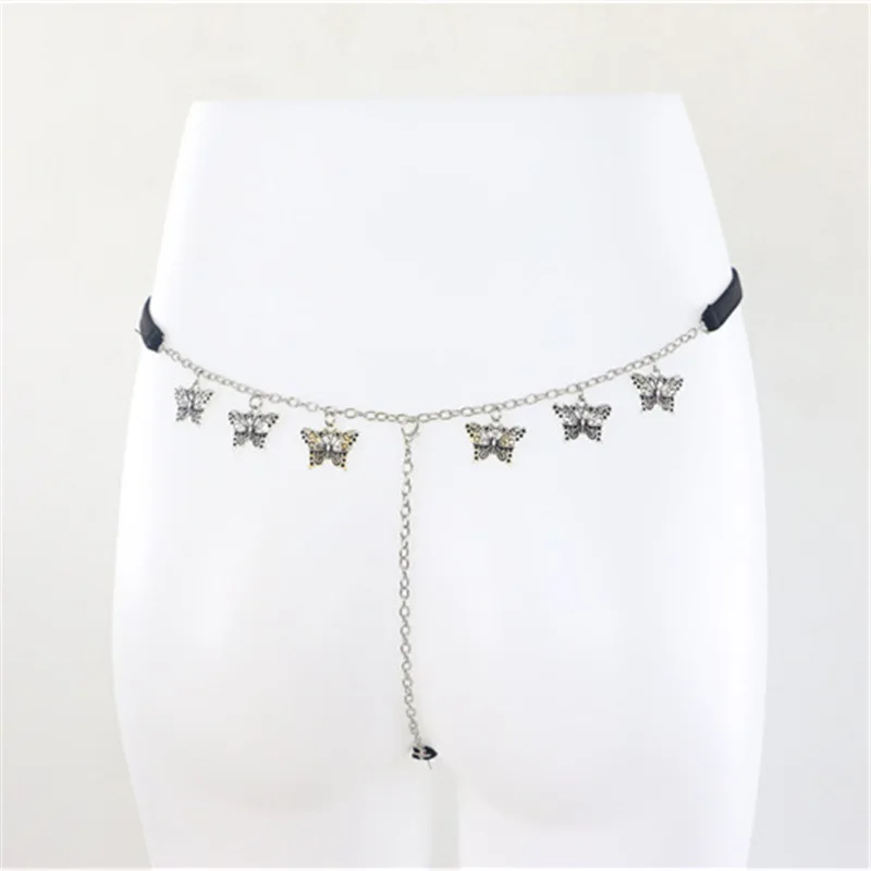 Creative Party Butterfly Pendant Thong Waist Chain Sexy Black Panties Charm Belly Body