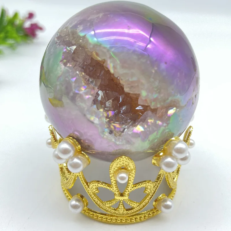 Wholesale Healing Crystals Crafts Aura Agate Druzy Ball Geode Open Smile Sphere