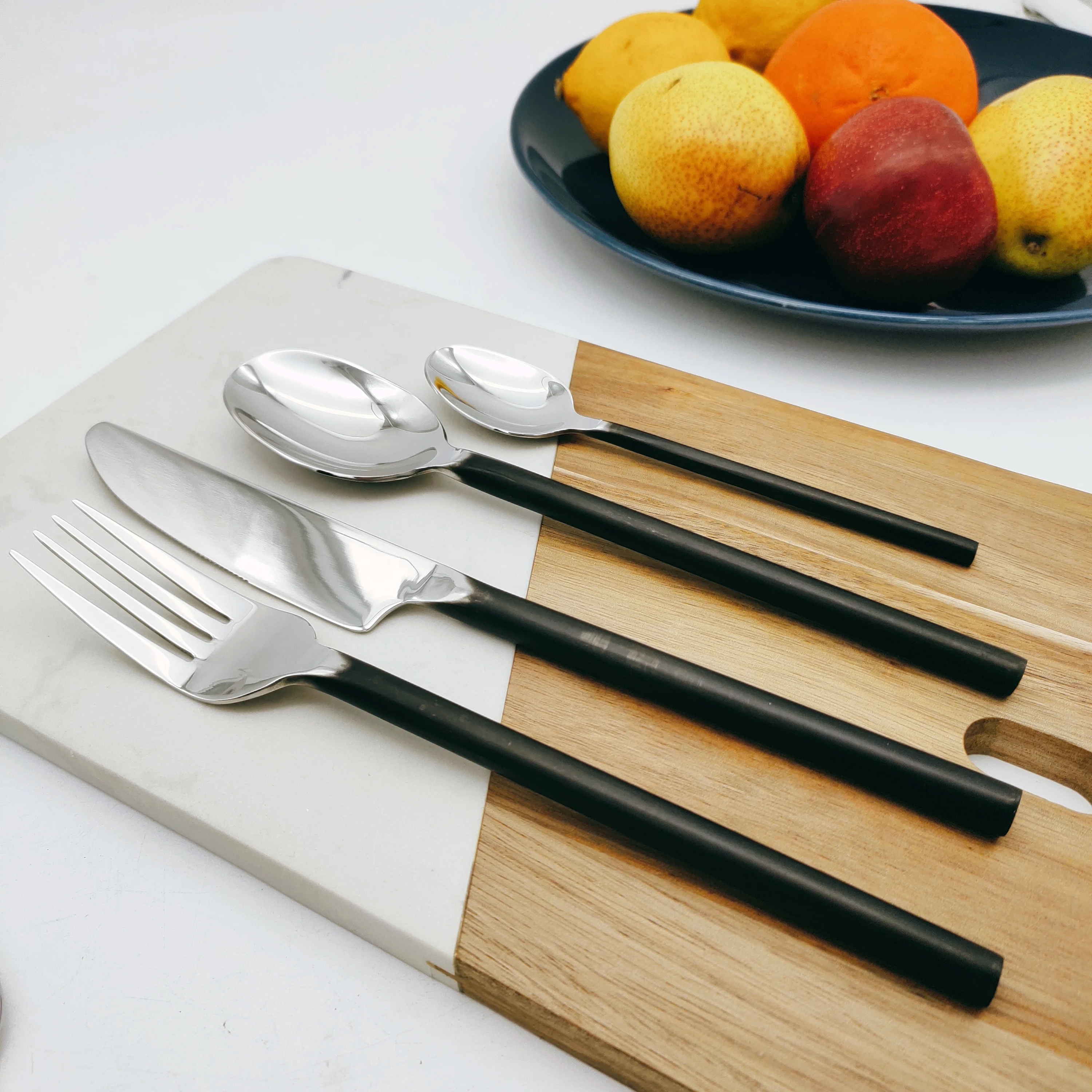 Набор черных столовых приборов с круглой ручкой и оксидом кованые тяжелые Роскошные столовые приборы из нержавеющей стали