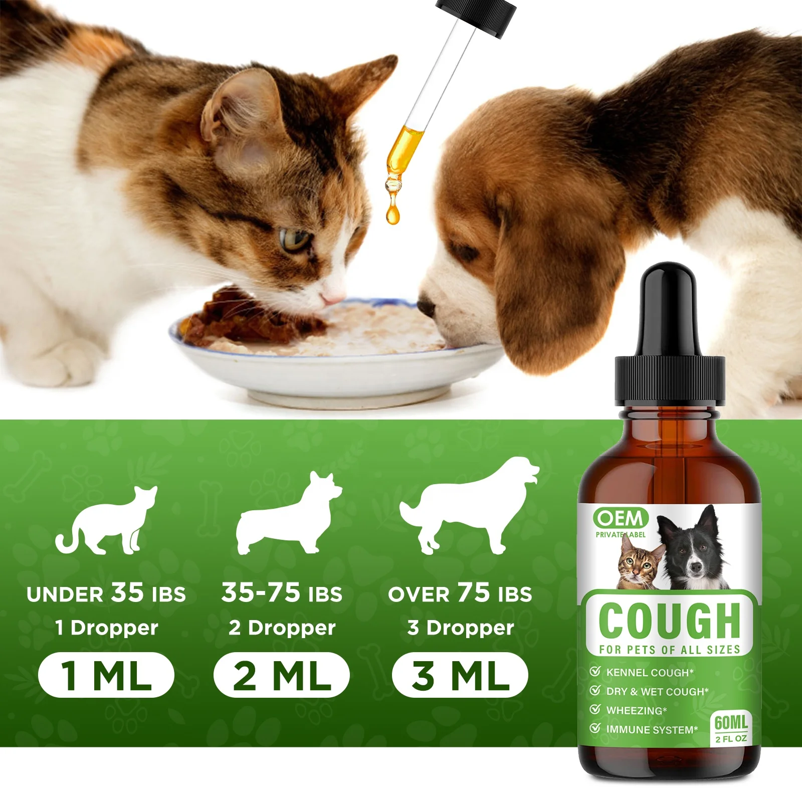 OEM Custom Private Label Kennel Cough Herbal Drops for Dogs & Cats Treatment Supplement Dog Cough Drops For Dogs - Cough Relief