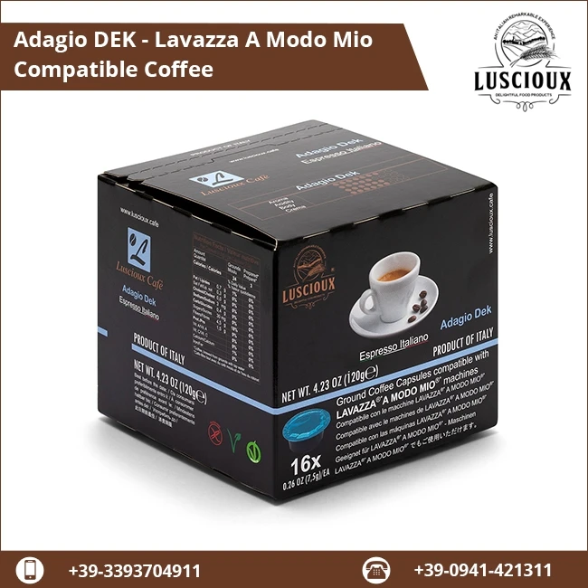 
5 Star Italian Quality Decaffeinated Coffee Adagio DEK-Lavazza Coffee Capsules 