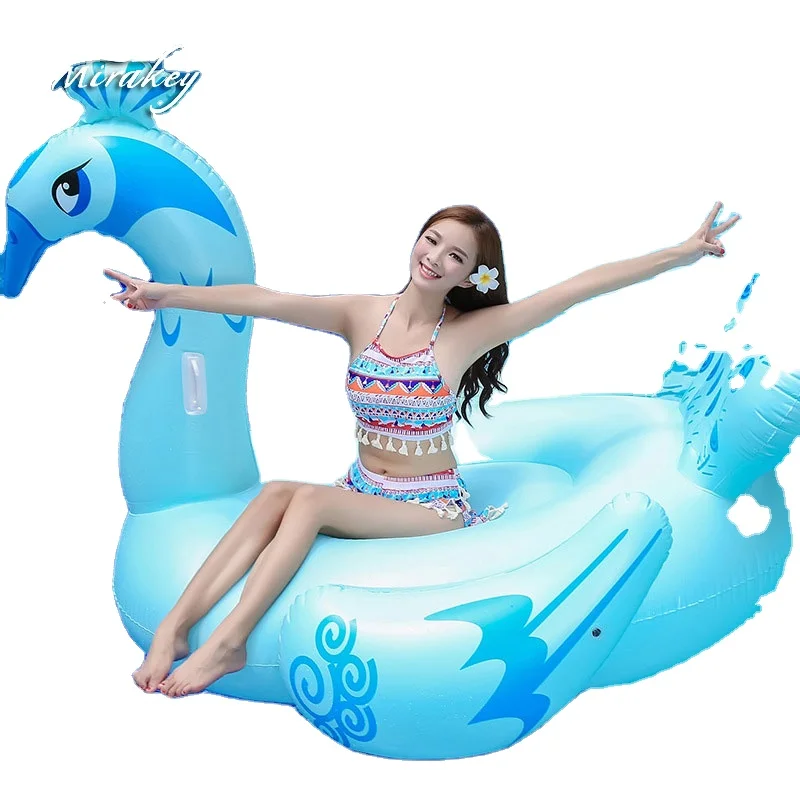 Mirakey Float Light Blue Peacock Inflatable Pool Toys Floating Island Inflatable Pool Pump 0.3mm Environmental PVC Mirakey-012