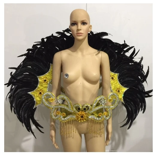 Big angel ostrich feather Wings fairy costume fly cosplay decoration party samba performance parade bar carnival makeup black