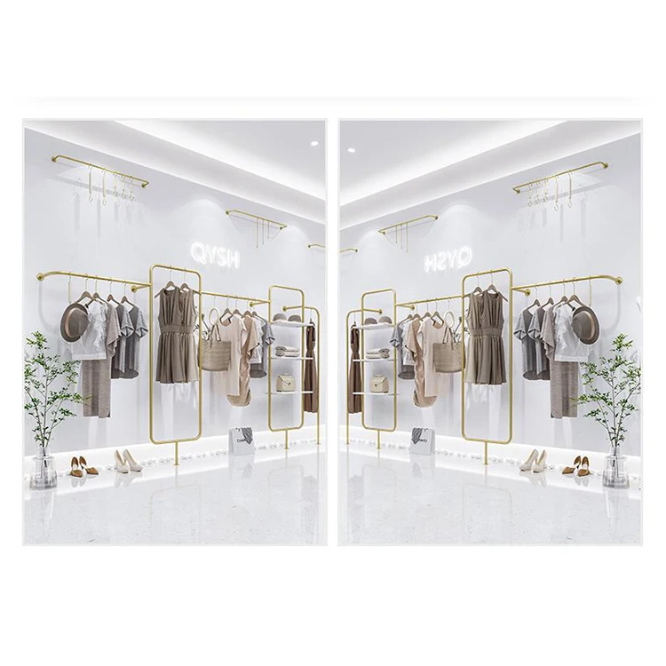 High-End Wall Golden Clothing Display Stand  Wall-Mounted Gold Acrylic Clothes Display Rack