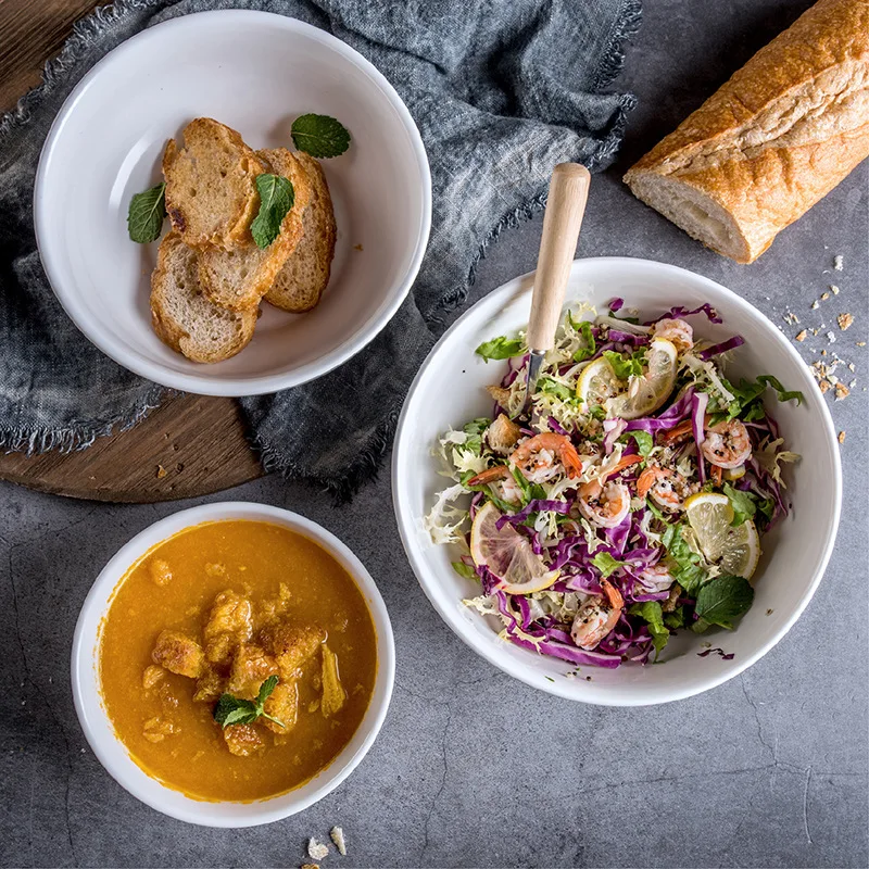 Factory custom logo Nordic white ceramic popcorn bowl 5.5/6.5/7.5 inch Porcelain Bowl for Hotel Restaurant