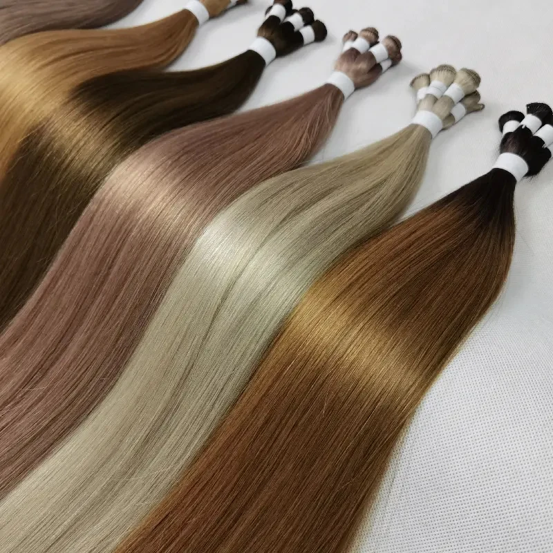 Wholesale Double Drawn New Trend 12A 100% Human Hair Extension Strong Full Thick Ends Hand Tied Genius Weft