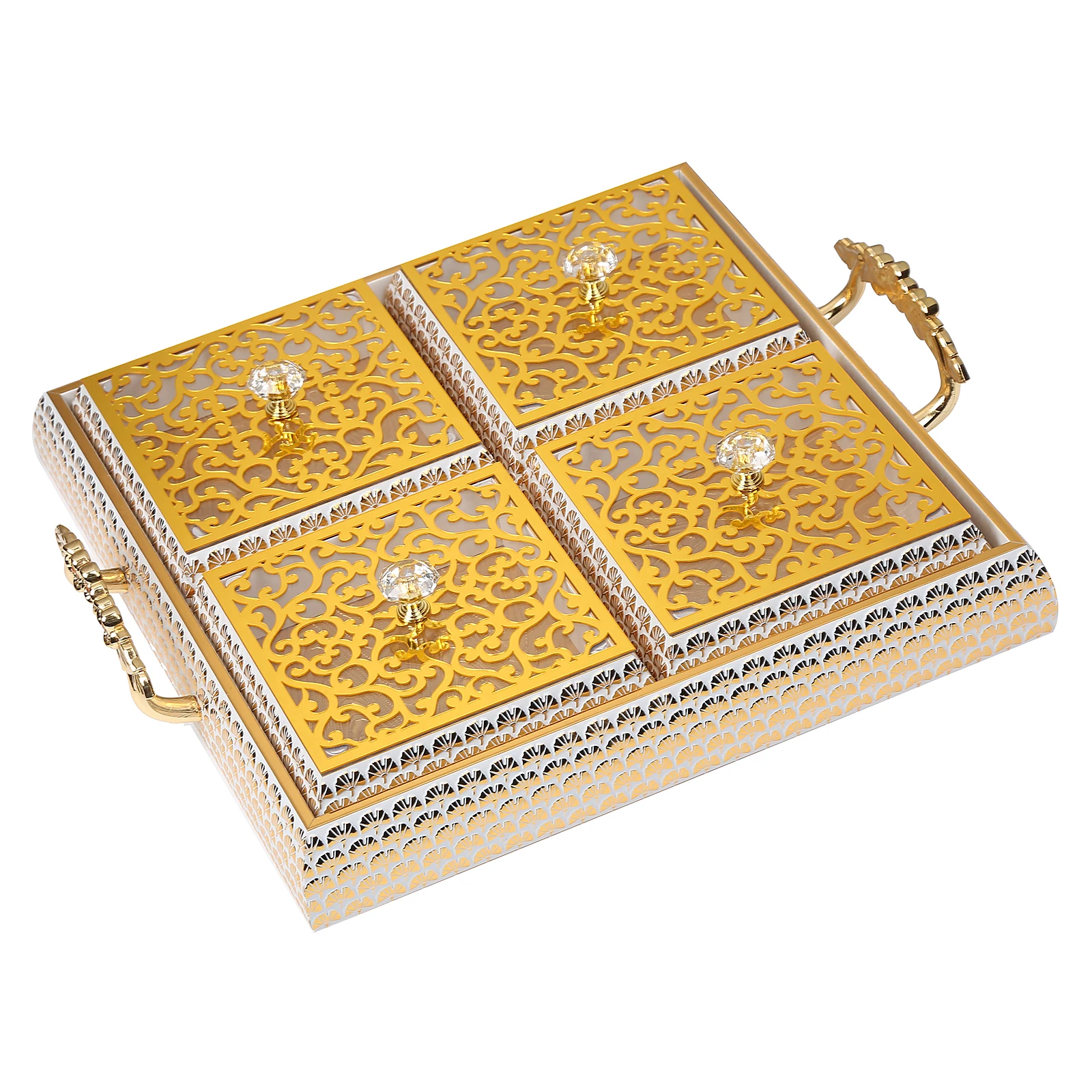 Square Ginkgo Leaf 2*2 4 Storage 2021 New Style Household Hotel  Restaurant Food Tray With Handle Serving Tray