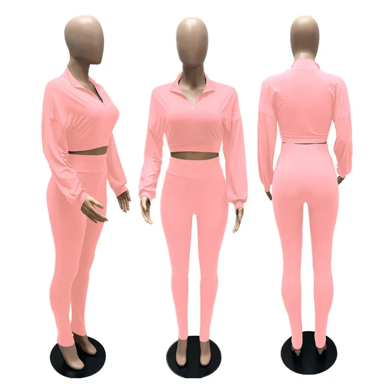  2021 Autumn Winter Long Sleeve Sport Set High Waist Bodycon Leggings And Top 2 Piece Fall