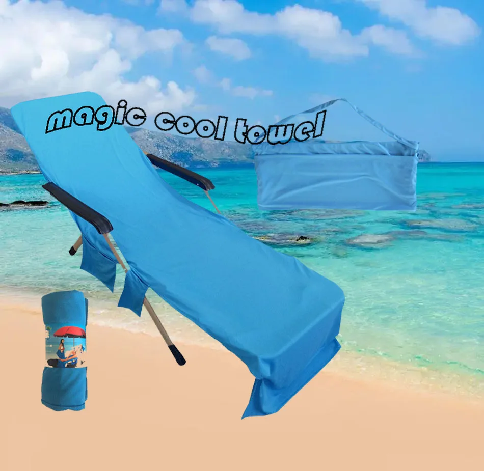 Lounge Chair Cover Towel Sunbath Lounger Chair Towel with Pockets Cool Feeling Fabric Holiday Cold Beach Summer Woven Rectangle