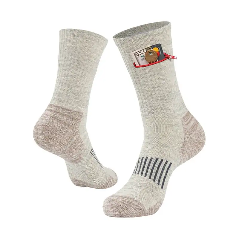 Customized Logo Merino Wool Thermal Warm Cozy Winter Hiking Outdoor Crew Socks Ski Unisex Outdoor Sport Socks With Pocket