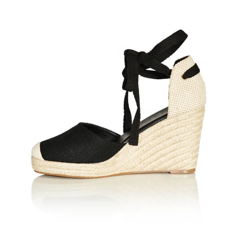 Pretty Small And Big Size Women Lace-up Wedge Platform Espadrilles Shoes