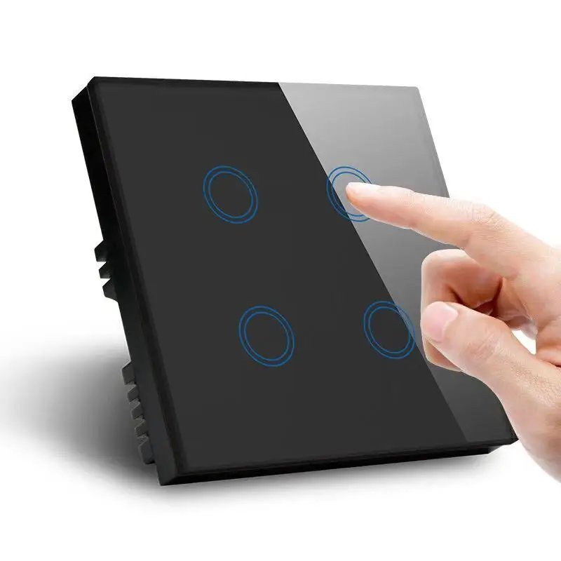 UK Standard Touch Switch White Tempered Glass Panel Touch Switch 4 Gang 1 Way