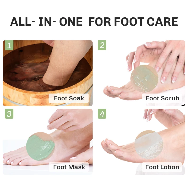 New product 4 step foot care sets for foot soak sugar scrub mask cream