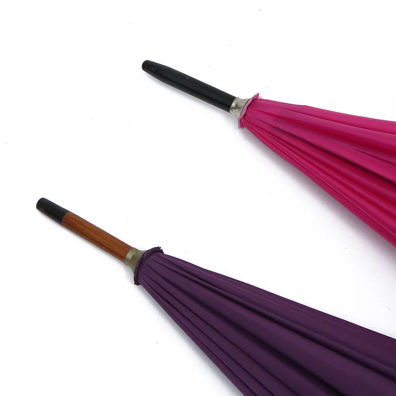 Wholesale big size 25 inch 16 ribs wooden shaft wooden handle straight umbrella with connected edge