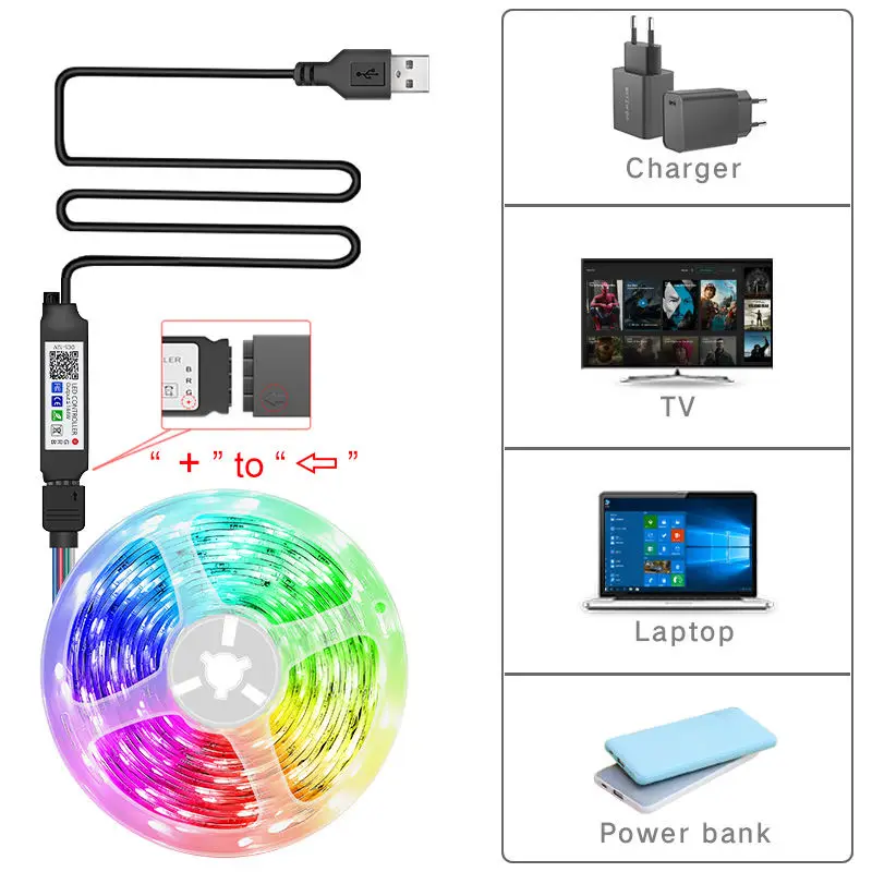 5V Flexible Rgb Smart Led Strip Music Sync App Remote Control Usb 5V Bedroom Tv Pc Backlight Smd 5050 Led Strip Light