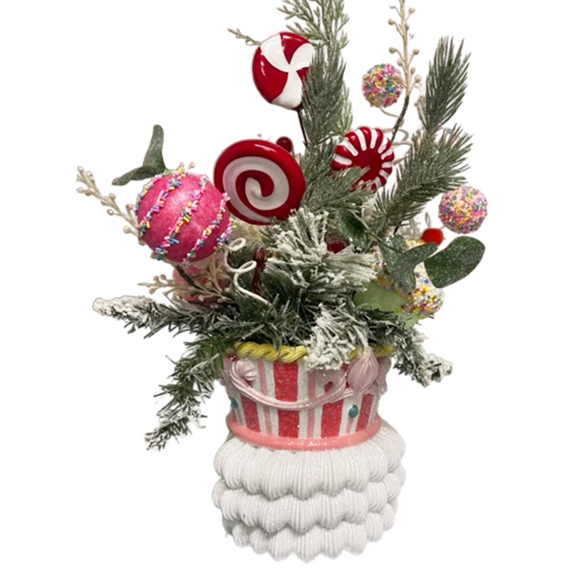 Custom Christmas kitchen luxury candy decoration centerpiece pastel resin container glitter sprinkles pink nutcracker head vase