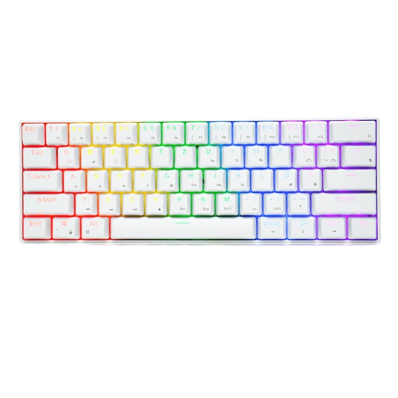 Hot selling 61/62 keys wired rainbow backlit mechanical keyboard wholesale compact German mini RGB gaming keyboard