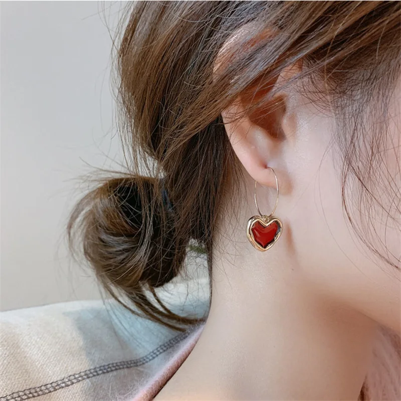 Wholesale Cheap Fashion Red Stone Heart Drop Earrings for Women