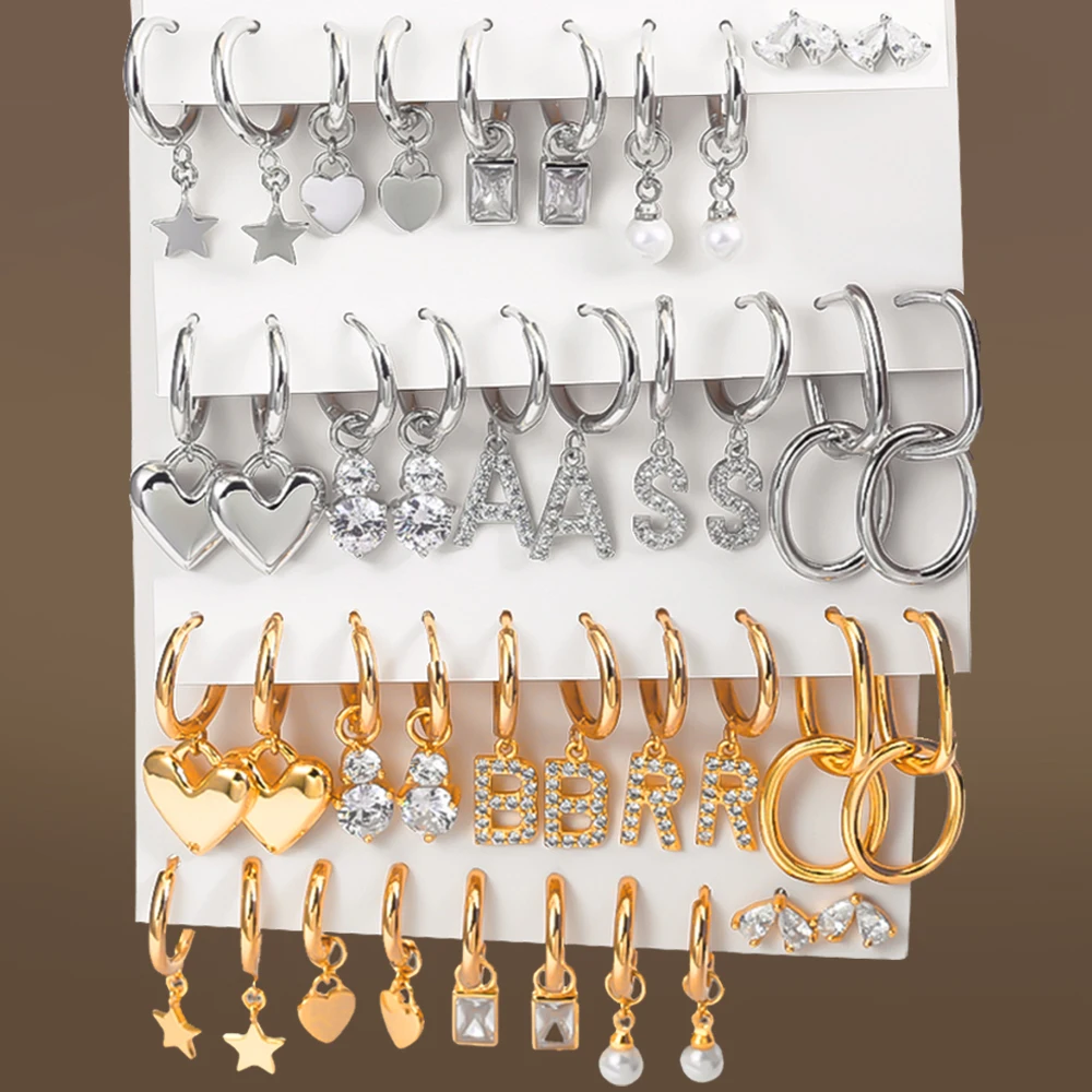 Custom geometric silver gold plated earrings stainless steel jewelry heart star stud hoop huggie freshwater pearl drop earring