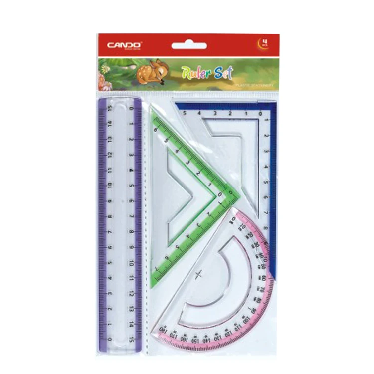 
Four-piece multicolor measuring tool, math set, durable ruler standard ruler 